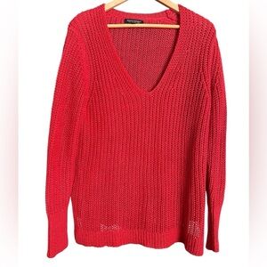 Banana Republic Italian Linen lng sleeve vneck coral loose knit tunic sweater XL